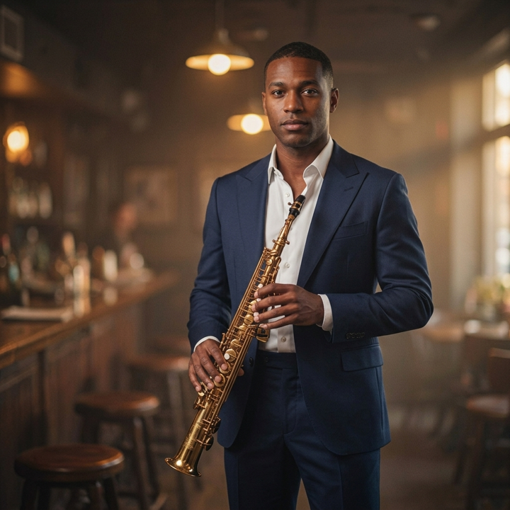 Langston Hinton holding a saxophone